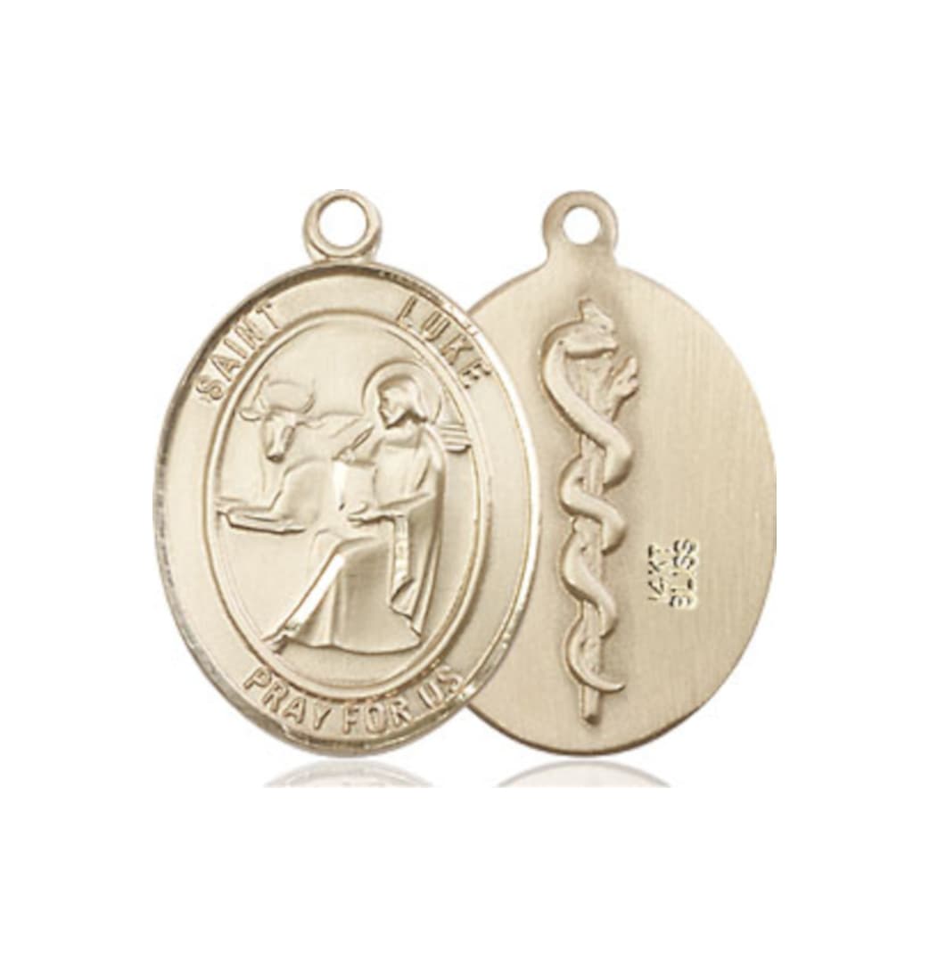 Bliss St Luke the Apostle/Doctor Symbol on Back 14kt Gold Medium Size Medal,