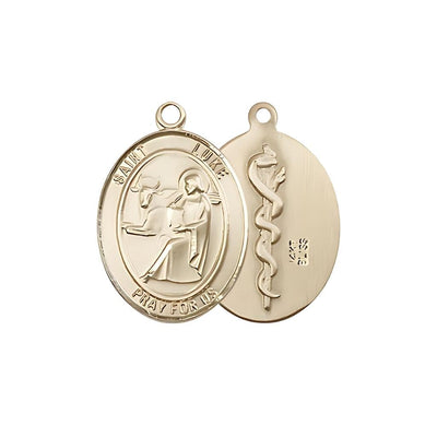 St. Luke the Apostle Doctor 14kt Gold Oval Medal Pendant, Measures 3/4-inch tall by 1/2-inch wide, Bliss Manufacturing