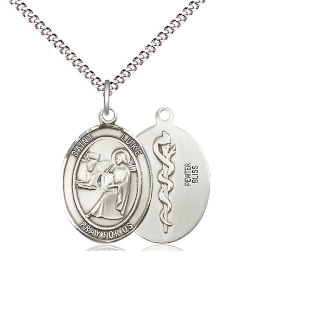 Bliss St Luke the Apostle with Doctor Symbol Pewter Medal Medal with Chain,