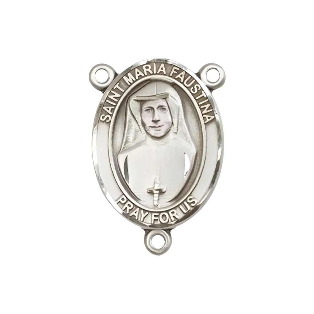 Bliss St. Maria Faustina Engravable Rosary Centerpiece in Pewter,