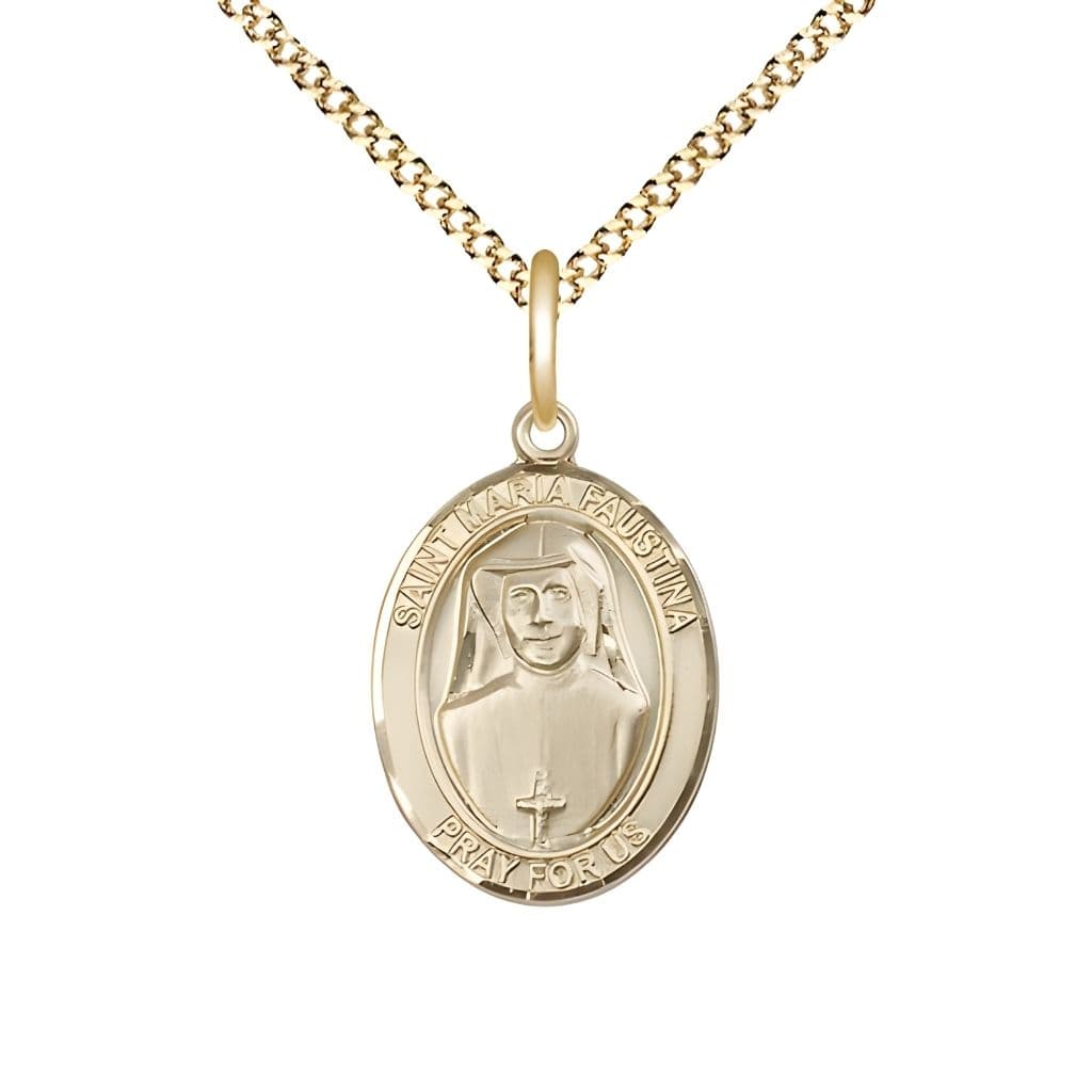 Bliss St. Maria Faustina 14kt Gold-filled  Oval Medal with Gold-plated Chain, USA Made, 3/4-inch tall by 1/2-inch wide