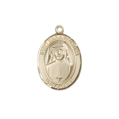 St. Maria Faustina 14kt Gold Oval Medal, USA Made, 3/4-inch tall by 1/2-inch wide, Bliss Manufacturing