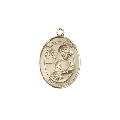 St. Mark the Evangelist 14kt Gold Oval Medal Pendant, Measures 3/4-inch tall by 1/2-inch wide, Bliss Manufacturing
