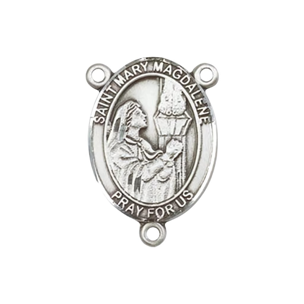 Bliss St. Mary Magdalene Engravable Silver Rosary Centerpiece, 3/4-inch