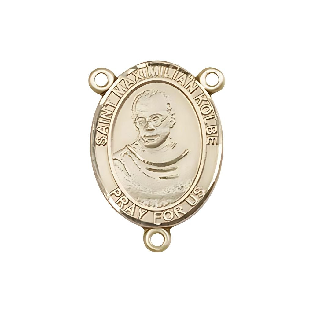 Bliss St. Maximilian Kolbe Engravable Gold Rosary Centerpiece, 3/4-inch