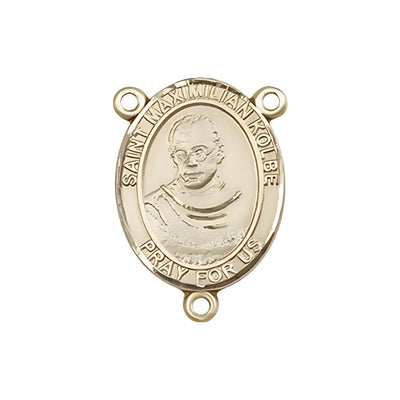 St. Maximilian Kolbe Engravable Gold Rosary Centerpiece, 3/4-inch, Bliss Manufacturing