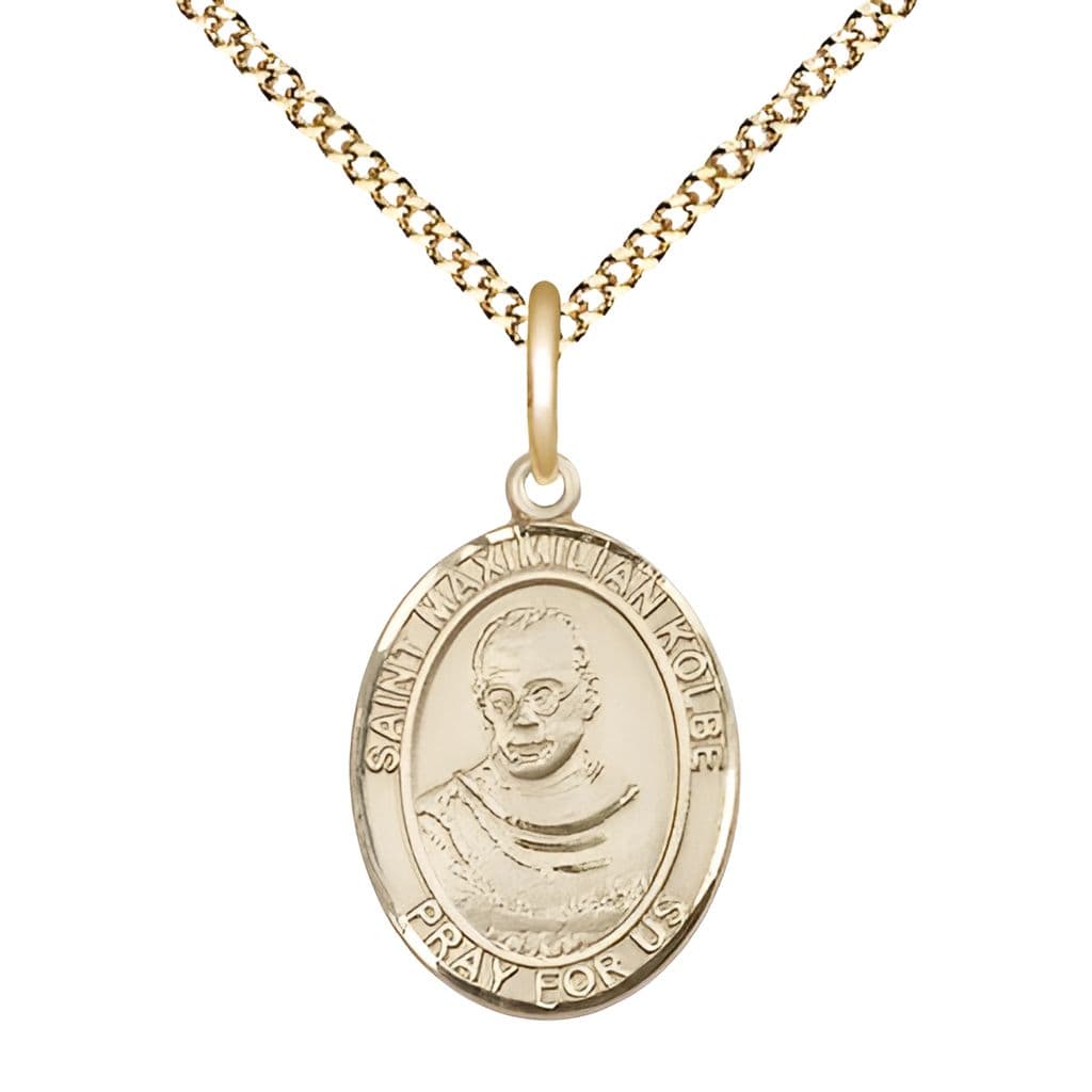Bliss St. Maximilian Kolbe Gold-filled Oval Medal with Gold-plated Chain, Size 3/4-inch,