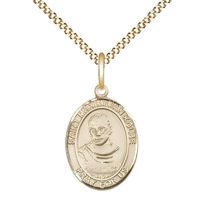 St. Maximilian Kolbe Gold-filled Oval Medal with Gold-plated Chain, Size 3/4-inch, Bliss Manufacturing