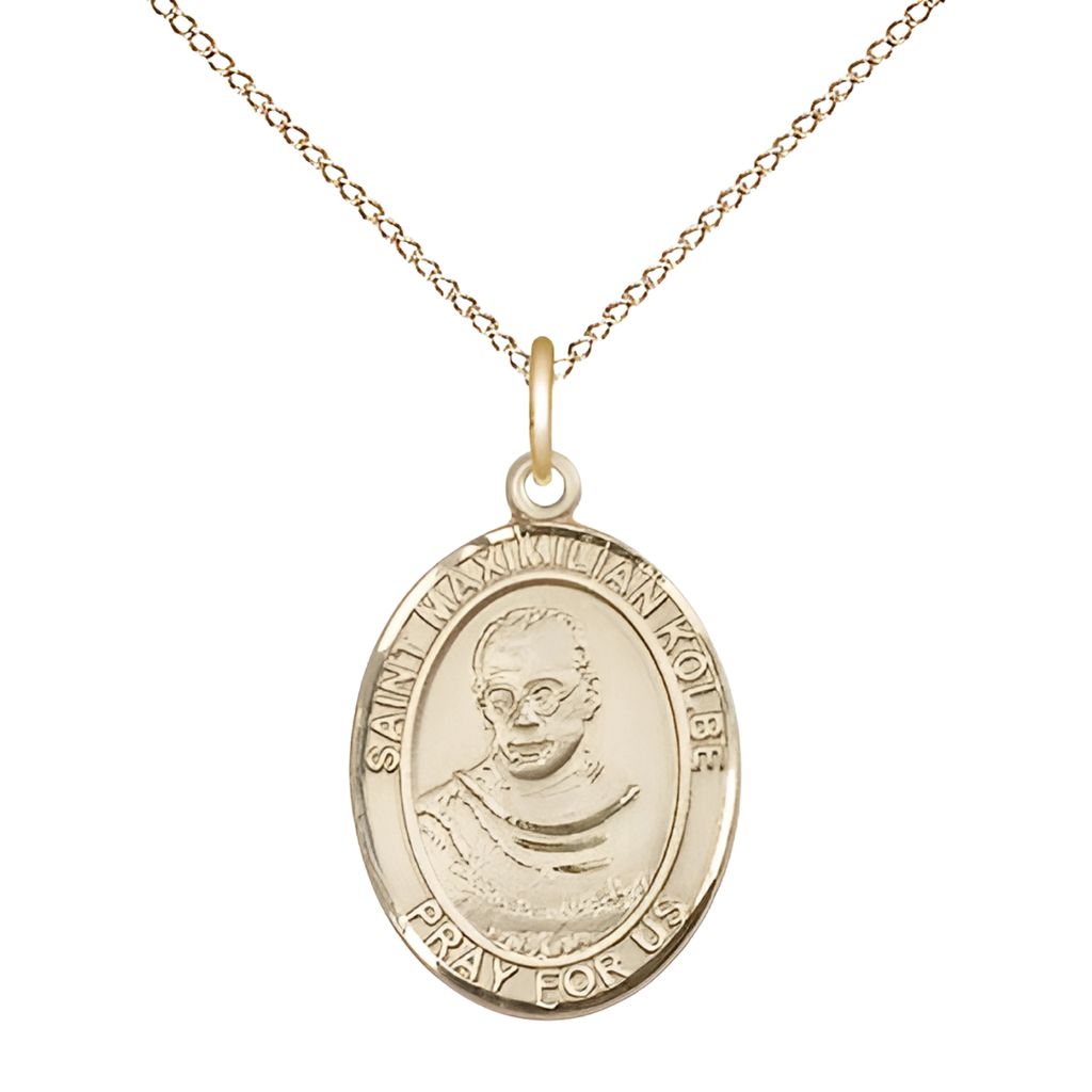 Bliss St. Maximilian Kolbe 14kt Gold Oval Medal with 14kt Gold Chain, Size 3/4-inch,