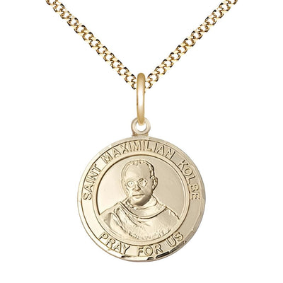 St. Maximilian Kolbe 14kt Gold-filled Round Medium Medal Necklace with Plated Chain, Size 3/4-inch, Bliss Manufacturing