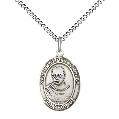 St. Maximilian Kolbe Pewter Oval Medal with Rhodium-plated, Size 3/4-inch, Bliss Manufacturing