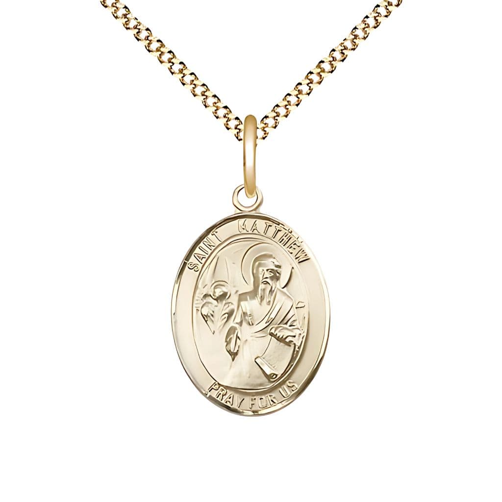 Bliss St. Matthew the Apostle 14kt Gold-filled Oval Medal with Gold-plated Chain, Measures 3/4-inch tall by 1/2-inch wide