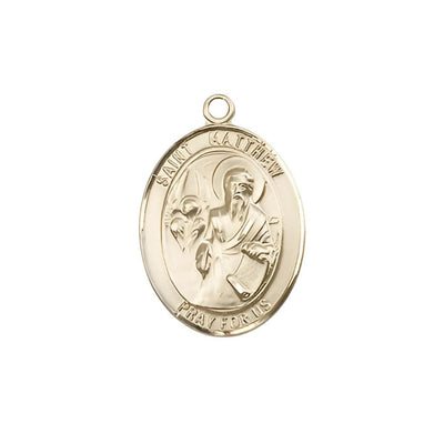 St. Matthew the Apostle 14kt Gold Oval Medal, Measures 3/4-inch tall by 1/2-inch wide, Bliss Manufacturing