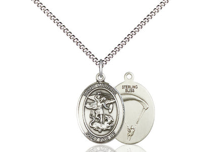 St. Michael & Paratrooper Catholic Saint Medal, sterling silver, Bliss Manufacturing