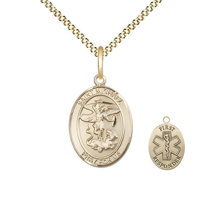 1st Responder St. Michael the Archangel 14kt Gold-filled Oval Medal Pendant with Gold-plated Chain, Measures 3/4-inch tall by 1/2-inch wide. Deluxe Gift Box, Bliss Manufacturing