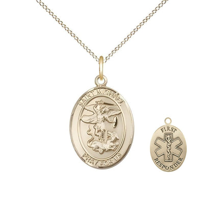 1st Responder St. Michael the Archangel 14kt Gold-filled Oval Medal Pendant with Gold-filled Chain, Measures 3/4-inch tall by 1/2-inch wide. Deluxe Gift Box, Bliss Manufacturing