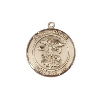 St. Michael the Archangel 14kt Gold Round Medal Pendant, Measures 3/4-inch tall by 5/8-inch wide, Bliss Manufacturing