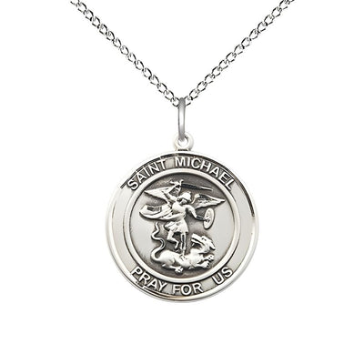 St. Michael the Archangel Sterling Silver Round Medal Pendant with Sterling Silver Chain, Measures 3/4-inch tall by 5/8-inch wide, Bliss Manufacturing