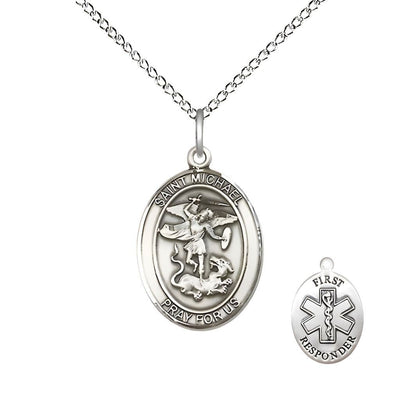 1st Responder St. Michael the Archangel Sterling Silver Oval Medal Pendant with Sterling Silver Chain, Measures 3/4-inch tall by 1/2-inch wide. Deluxe Gift Box, Bliss Manufacturing