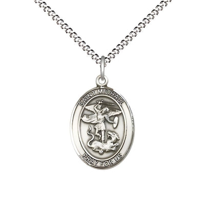 1st Responder St. Michael the Archangel Sterling Silver Oval Medal Pendant with Rhodium-plated Chain, Measures 3/4-inch tall by 1/2-inch wide. Deluxe Gift Box, Bliss Manufacturing