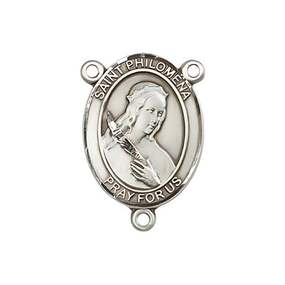 St. Philomena Engravable Rosary Silver Centerpiece, Measures 3/4-inch tall by 1/2-inch wide, Bliss Manufacturing