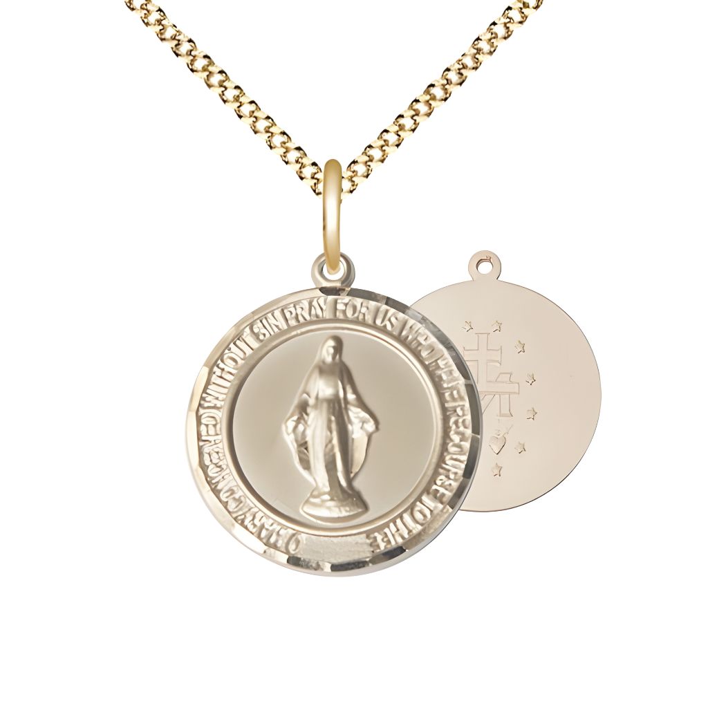 Bliss Round Miraculous Medal 14kt Gold-filled Pendant with Gold-plated Chain, Measures 3/4-inch tall by 5/8-inch wide