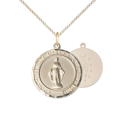 Round Miraculous Medal 14kt Gold-filled Pendant with Gold-filled Chain, Measures 3/4-inch tall by 5/8-inch wide, Bliss Manufacturing