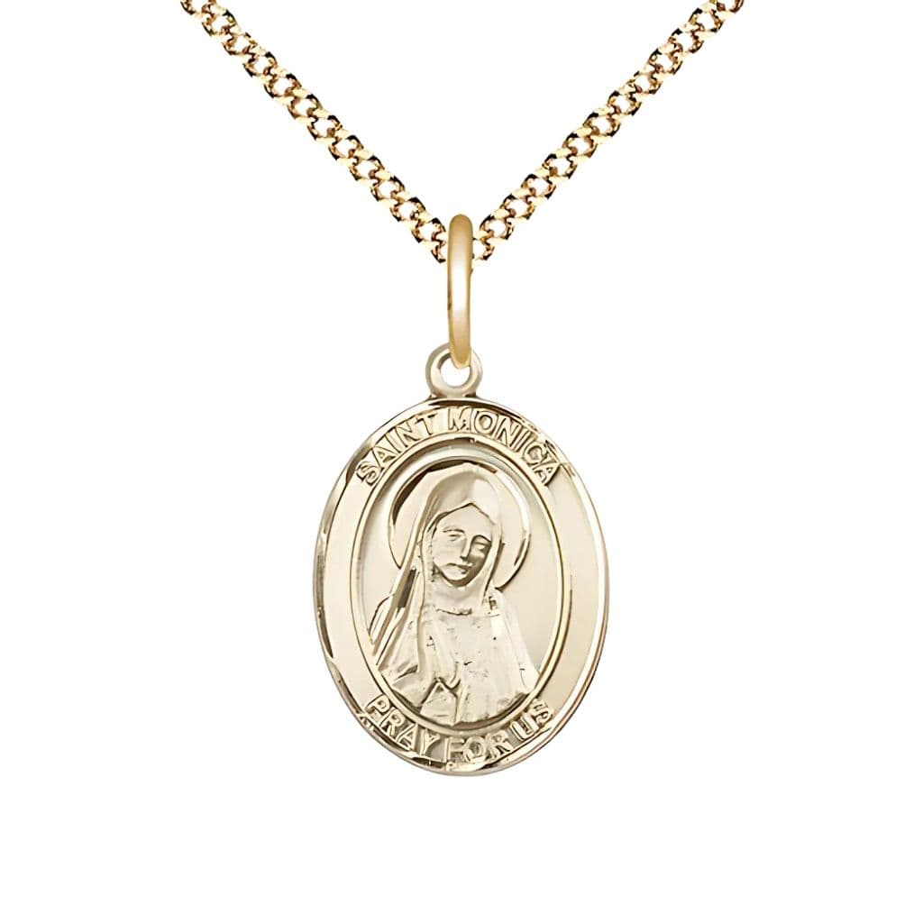 St. Monica Gold-filled Oval Engravable Medal Necklace with Gold-plated Chain, 3/4-inch,