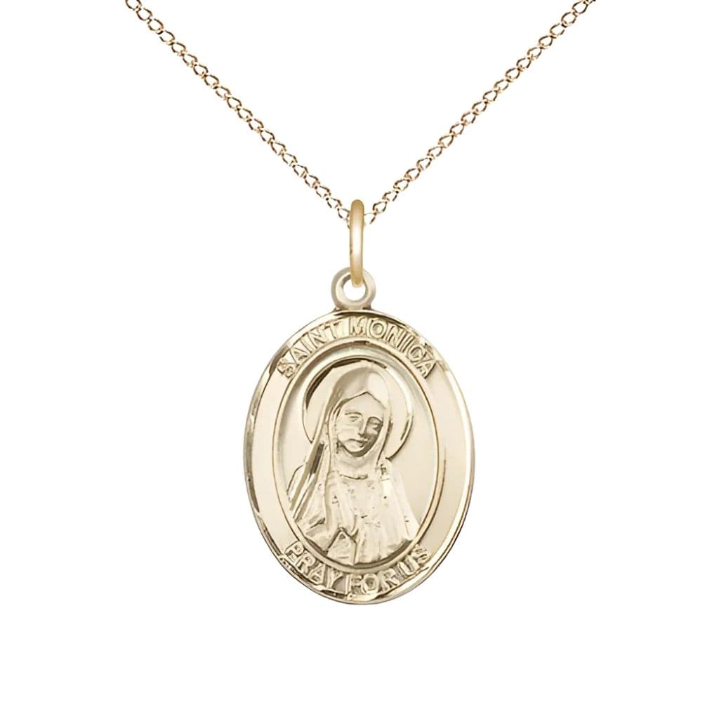 St. Monica Gold-filled Oval Engravable Medal Necklace with Gold-filled Chain, 3/4-inch,