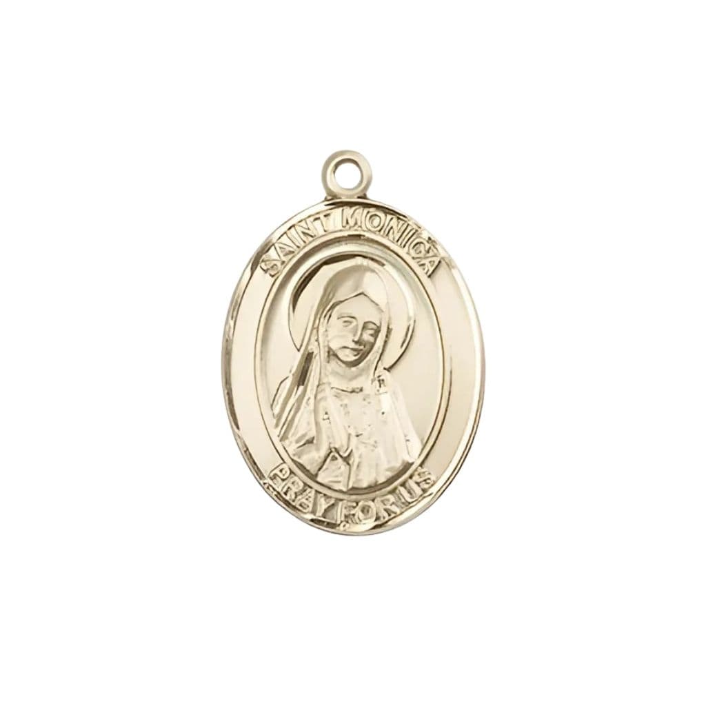 St. Monica 14kt Gold Oval Medal , 3/4-inch, Made in USA by Bliss,