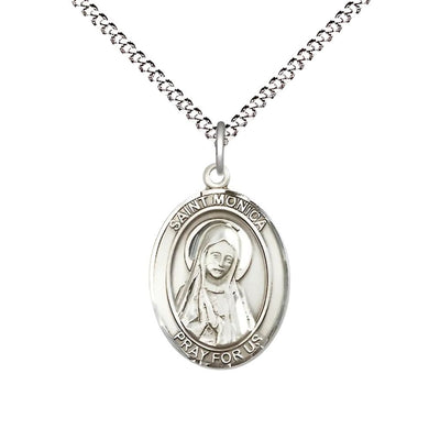 St. Monica Sterling Silver Oval Engravable Medal Necklace with Plated Chain, 3/4-inch, Bliss Manufacturing