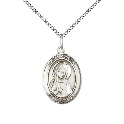 St. Monica Sterling Silver Oval Engravable Medal Necklace with Sterling Silver Chain, 3/4-inch, Bliss Manufacturing