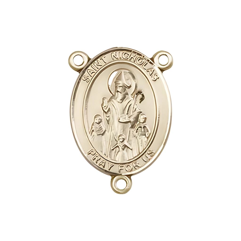 Bliss St. Nicholas Engravable Gold Rosary Centerpiece, Measures 1-inch tall by 3/4-inch wide