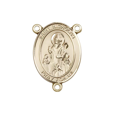 St. Nicholas Engravable Gold Rosary Centerpiece, Measures 1-inch tall by 3/4-inch wide, Bliss Manufacturing