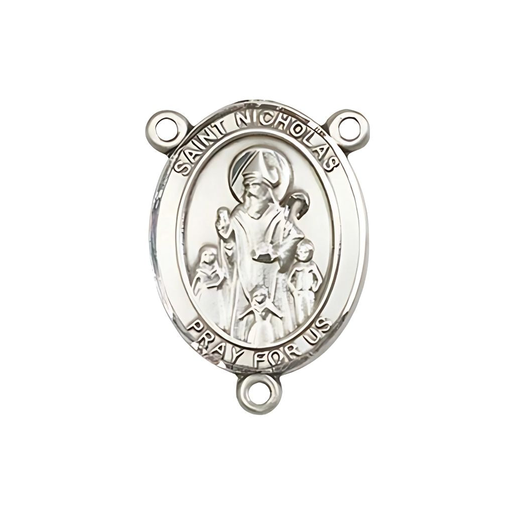 Bliss St. Nicholas Engravable Silver Rosary Centerpiece, Measures 1-inch tall by 3/4-inch wide