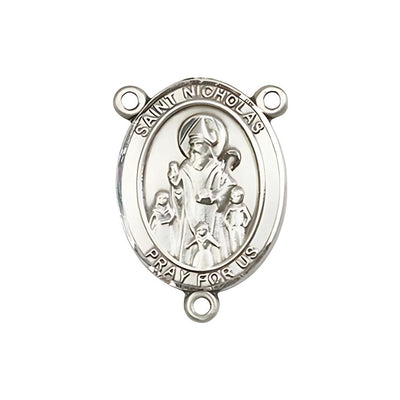 St. Nicholas Engravable Silver Rosary Centerpiece, Measures 1-inch tall by 3/4-inch wide, Bliss Manufacturing