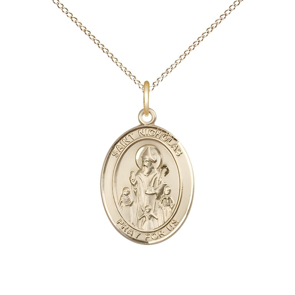 Bliss St. Nicholas 14kt Gold-filled Engravable Medal Engravable Medal Necklace with Gold-filled Chain, Measures 3/4" tall x 1/2" wide