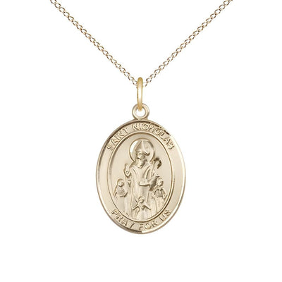 St. Nicholas 14kt Gold-filled Engravable Medal Engravable Medal Necklace with Gold-filled Chain, Measures 3/4" tall x 1/2" wide, Bliss Manufacturing