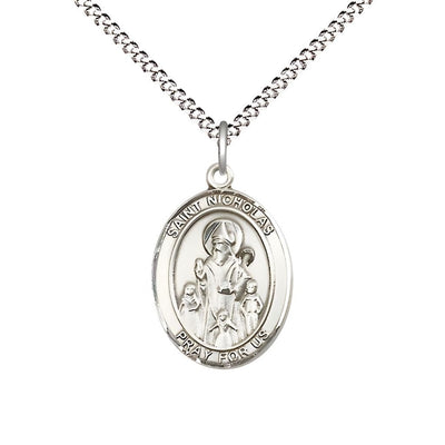 St. Nicholas Sterling Silver Engravable Medal Necklace with Plated Chain, Measures 3/4" tall x 1/2" wide, Bliss Manufacturing