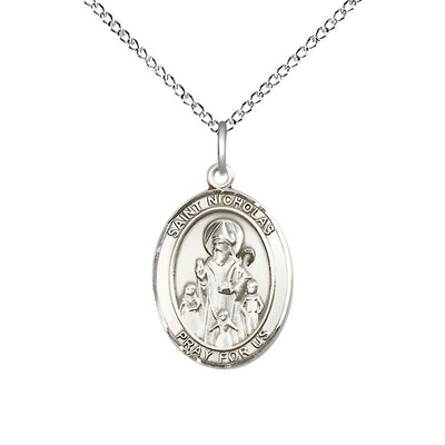 St. Nicholas Sterling Silver Engravable Medal Necklace with Sterling Chain, Measures 3/4" tall x 1/2" wide, Bliss Manufacturing