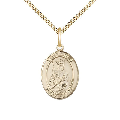 St. Louis IX of France 14kt Gold-filled Oval Medal Pendant with Gold-plated Chain, Measures 3/4-inch tall by 1/2-inch wide, Bliss Manufacturing