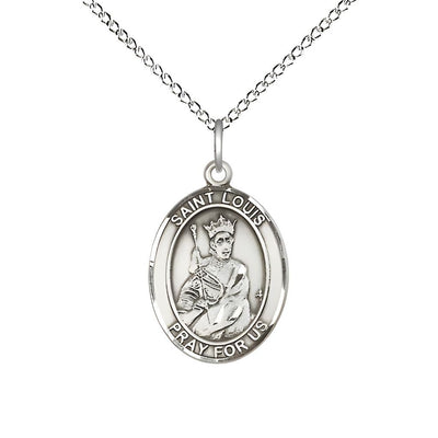 St. Louis IX of France Sterling Silver Oval Medal Pendant with Sterling Chain, Measures 3/4-inch tall by 1/2-inch wide, Bliss Manufacturing