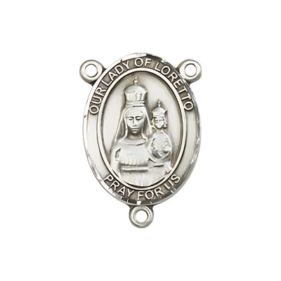 Our Lady of Loretto Engravable Center Rosary Part, pewter / sterling silver / gold-filled, Bliss Manufacturing