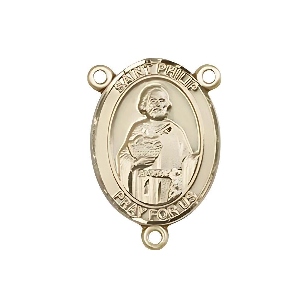 Bliss St. Philip the Apostle Engravable Gold Rosary Centerpiece, Measures 3/4-inch tall by 1/2-inch wide