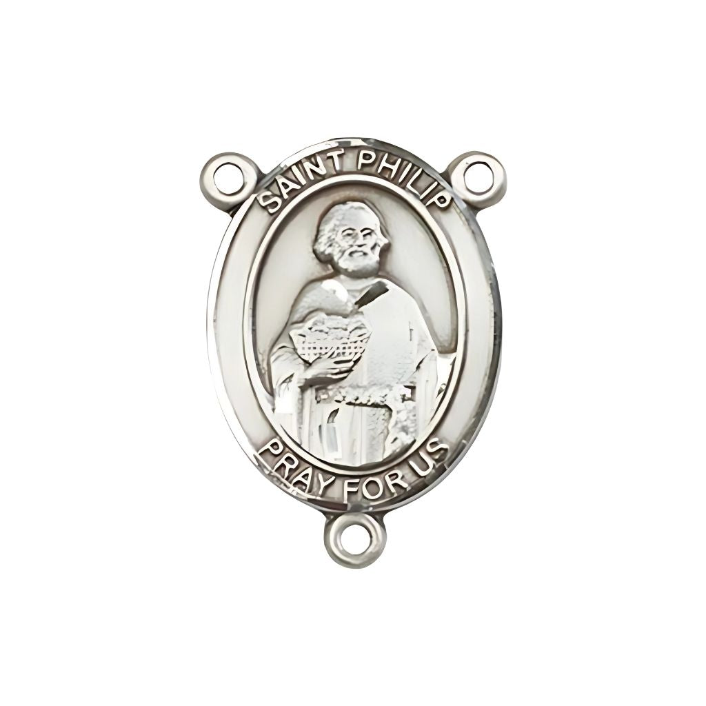 Bliss St. Philip the Apostle Engravable Silver Rosary Centerpiece, Measures 3/4-inch tall by 1/2-inch wide