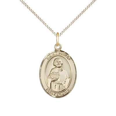 St. Philip the Apostle 14kt Gold-filled Oval Medal Pendant with Gold-filled Chain, Measures 3/4-inch tall by 1/2-inch wide. Deluxe Gift Box, Bliss Manufacturing