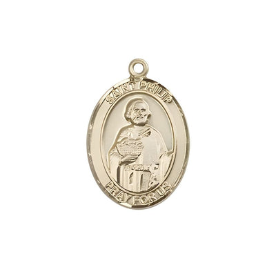 St. Philip the Apostle 14kt Gold Oval Medal Pendant, Measures 3/4-inch tall by 1/2-inch wide. Deluxe Gift Box, Bliss Manufacturing