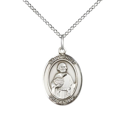 St. Philip the Apostle Sterling Silver Oval Medal Pendant with Sterling Silver Chain, Measures 3/4-inch tall by 1/2-inch wide. Deluxe Gift Box, Bliss Manufacturing