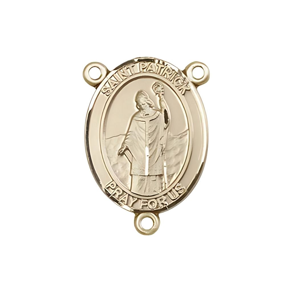 Bliss St. Patrick Engravable Gold Rosary Centerpiece, Measures 3/4-inch tall by 1/2-inch wide