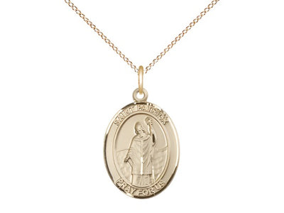 Medium 14kt Gold St Patrick Pendant on a 18 inch 14kt Gold Light Curb Chain, Bliss Manufacturing